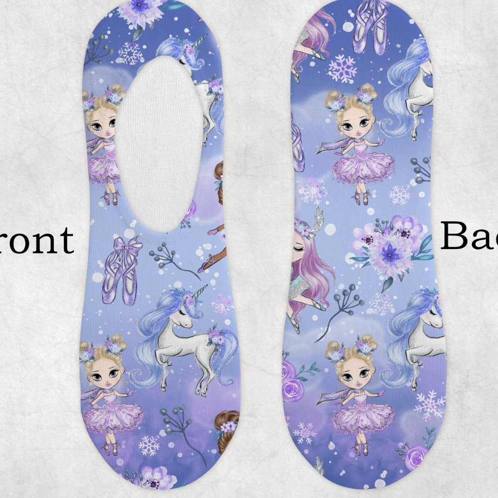 Women's Girls Purple Ballerina Dance Ballet Sparkly Design No Show Socks